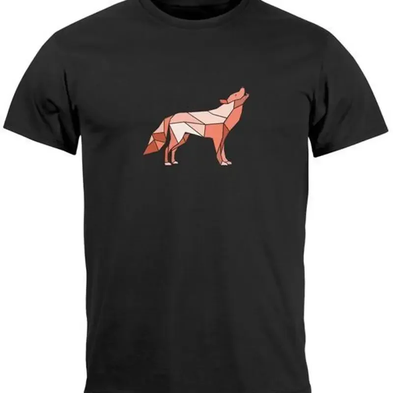 

Mens Printed Polygon Graphic Wolf Outdoor Fashion Animal Hiking T-Shirt