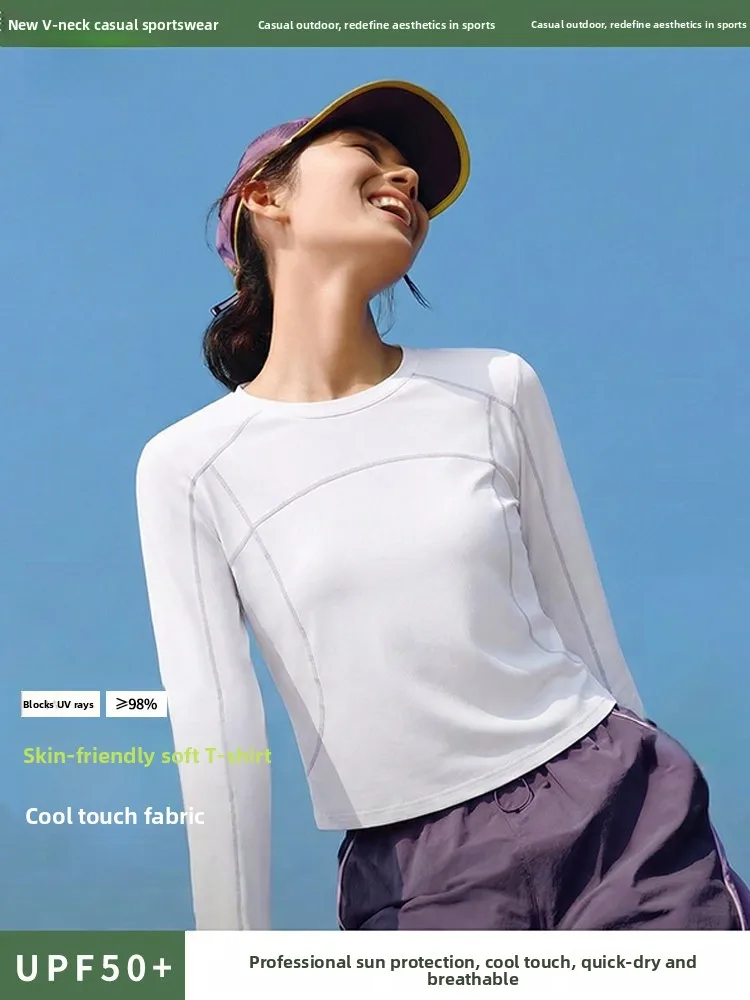 

Women's Spor White T-irt Breathable Slim Fit Qui Dry Yoga Fitn Running Suit Spring Outdoor Polyester Fiber Long S...