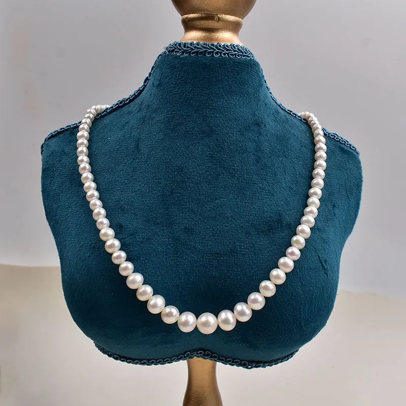 Natural Freshwater Necklace Women Strong Luster 4-10Mm Size Near Round Pearl Tower Clavicle Chain