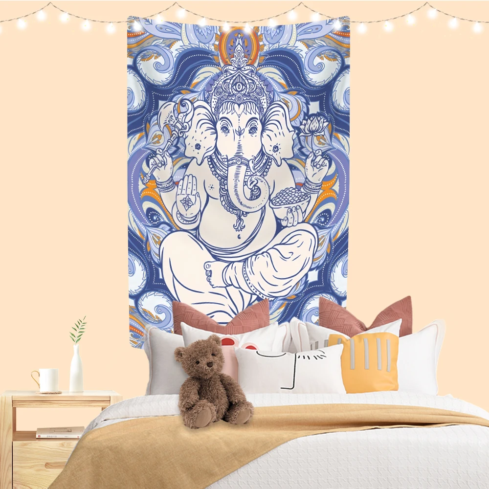 Indian Buddha Ganesha Tapestry Mandala Printed Boho Wall Hanging Background Cloth Bedroom Decoration Sofa Blanket Yoga Mat