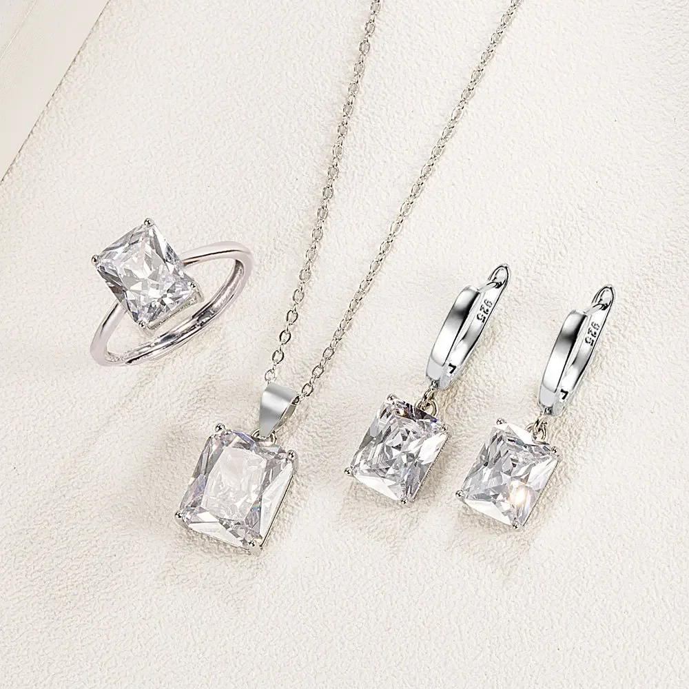 Women's 925 Sterling Silver Elegant Ring Earrings Necklace Set