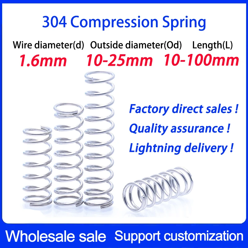 

304 SUS Compressed Spring Stainless Steel Compression Spring Y-type Stainless Steel Pressure Spring Wire Diameter 1.6mm 5PCS