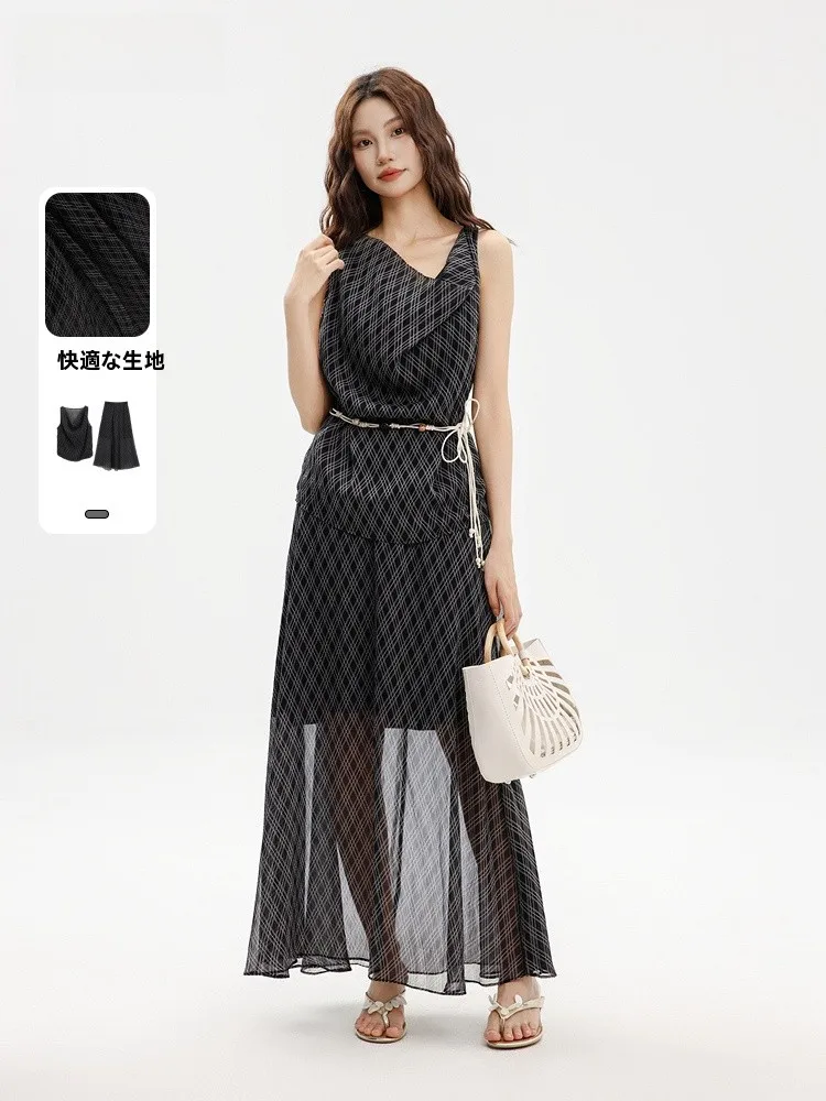 

Faionable A-Line Skirt Set Summer New Sle Svel Vest Two-Piece Set Ele Start of Memory JYDQD Brand