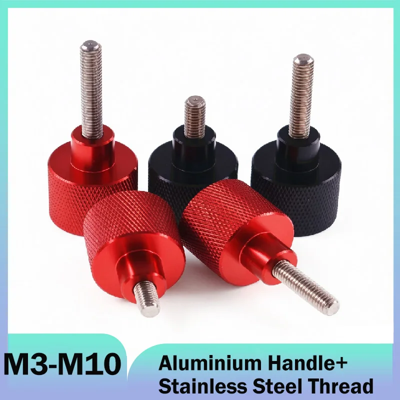 M3 M4 M5 M6 M8 M10 Black/Red Aluminium Alloy+Stainless Knurled Thumb Screw Hand Grip Knob Step Bolt Screws Handle Step Screw
