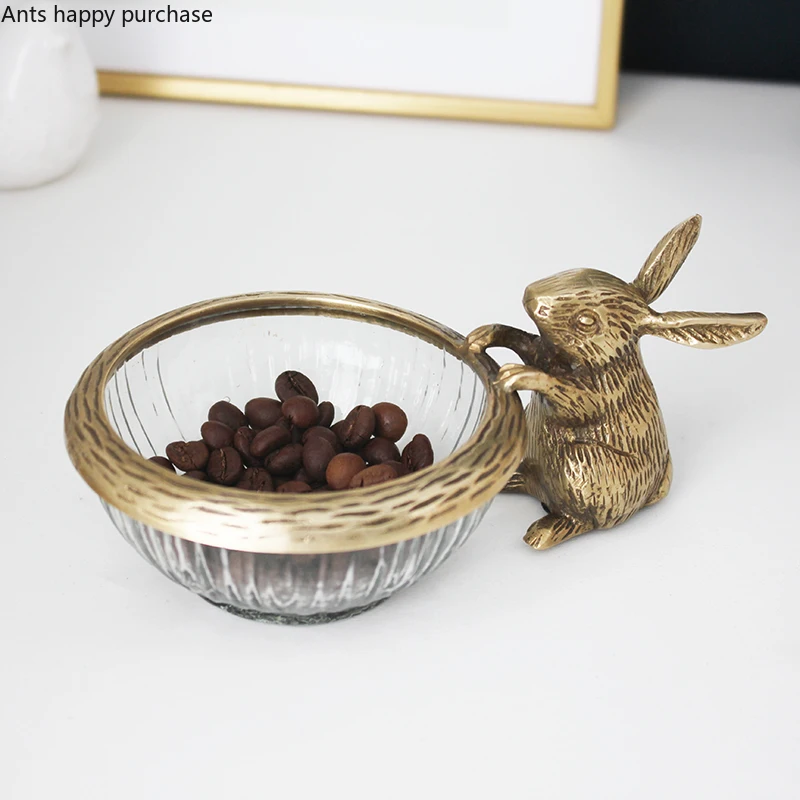 

Brass Glass Bowl Rabbit Decorative Bowl Fruit Plate Salad Bowls Snack Tray Dessert Bowls Dried Fruit Plate Key Tray Storage Tray