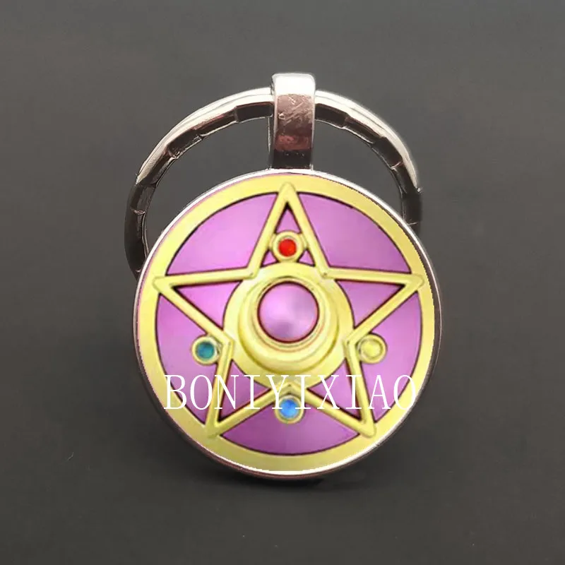 Art handmade esoteric five-pointed star pendant glass key chain Wiccan Pagan mysterious horoscope key chain witch key ring