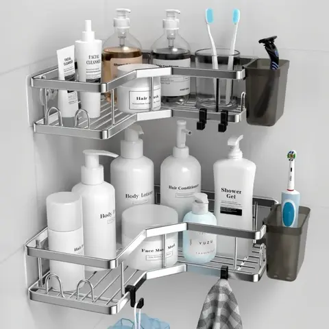 No Drilling Stainless Steel Triangle Double Layer Shelf for Bathroom Balcony Kitchen Corner Storage Space Saving Durable Design