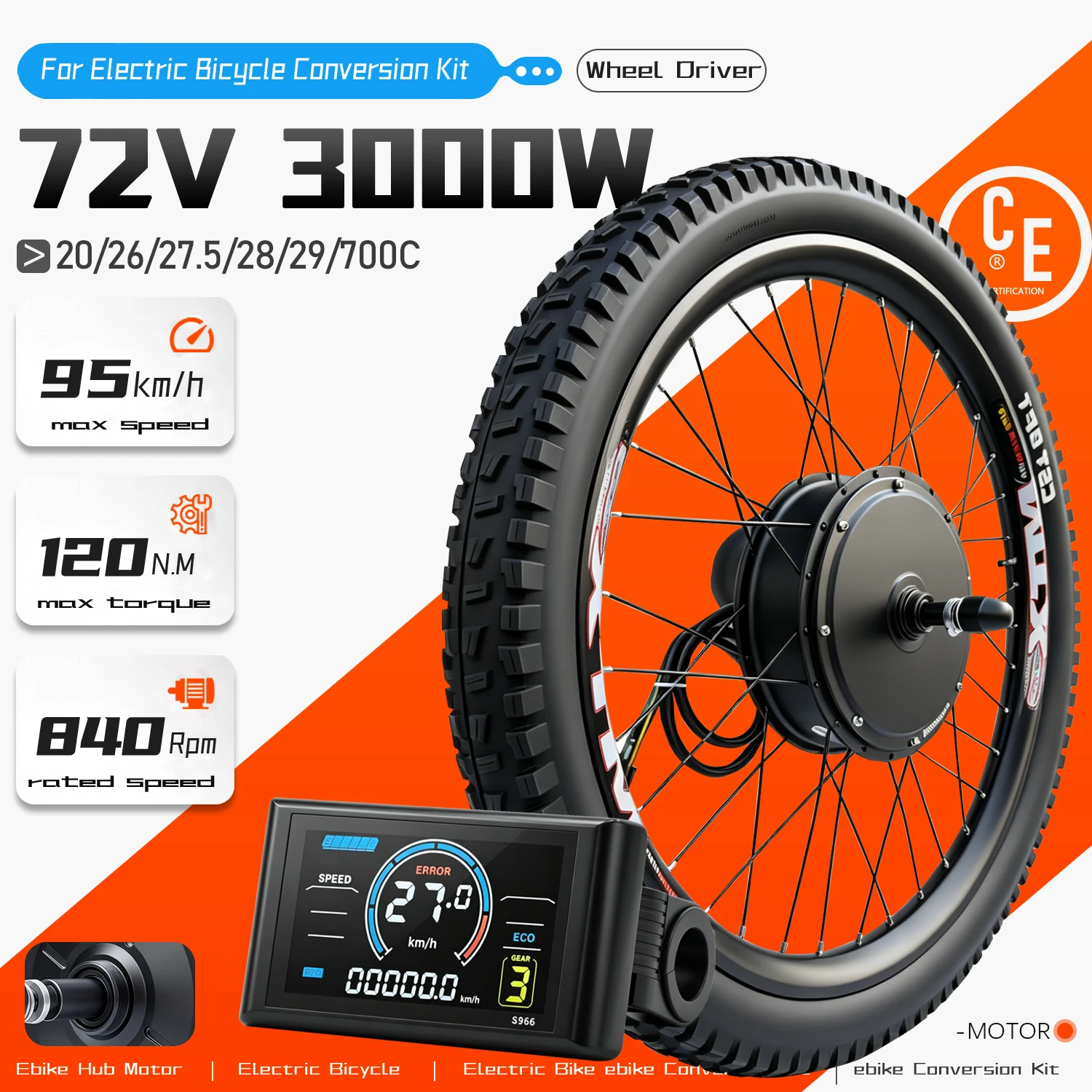 bicycle electric motors for sale Bicycle Wheel E Bike Conversion Kit For Sale 72V 3000W Electric Bike  Conversion Kit 700C Rear