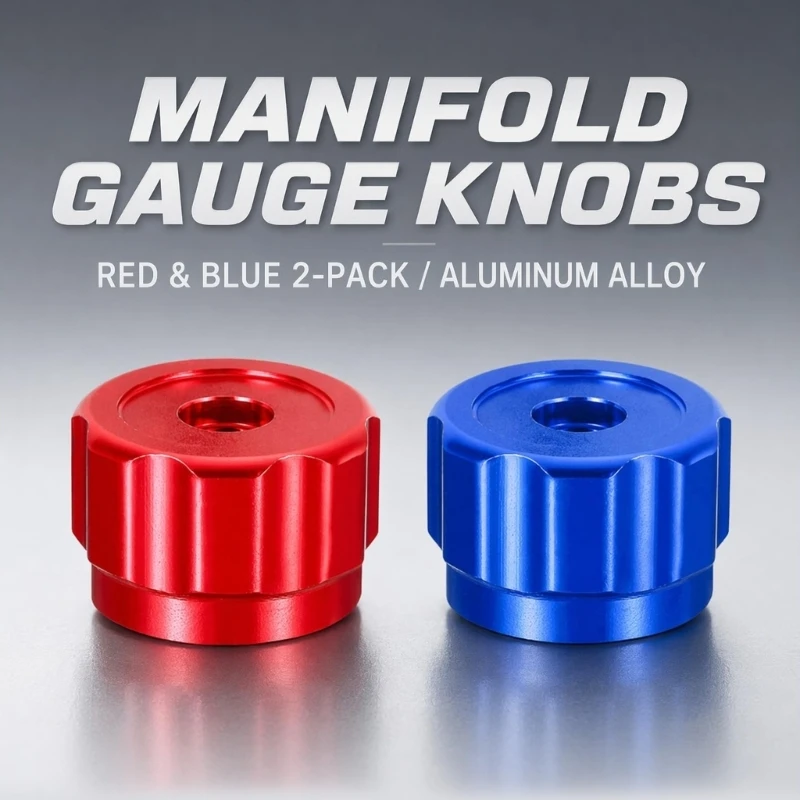 Manifold Gauge Valves Knob Replacement Set, 2Pcs HVAC Control Knobs, Red Blue Aluminum Alloy Grip Design, 0.26 X 0.26 In M4YD