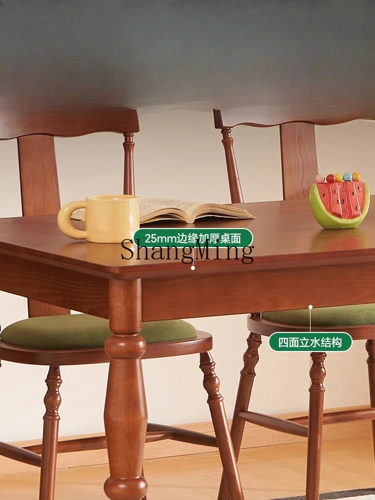 طاولة طعام من الخشب الصلب DHY متوسطة عتيقة وشقة صغيرة منزلية مستطيلة وطاولة طعام كلاسيكية #3