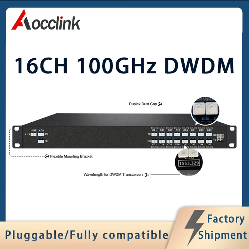 100GHz DWDM 1U 16CH  MUX/DEMUX  single Dual fiber CH21-CH36  Wavelength Division Multiplexing System LC/UPC optical data center