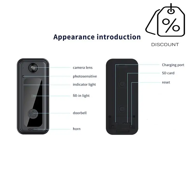 ABMF-Smart Doorbell Tuya WIFI كاميرا إنذار الأمن HD للرؤية الليلية فيديو إنترفون مقاوم للماء جرس الباب اللاسلكي رصد