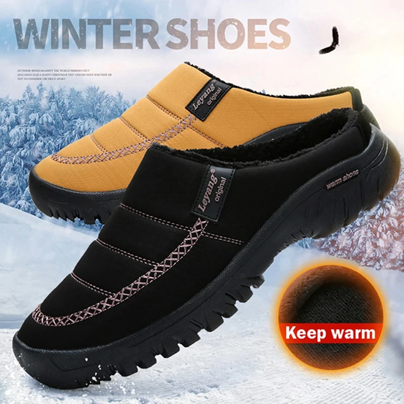 Winter Plush Men Slippers Big Size 46 47 Indoor Men\'s Mules Shoes Unisex Bedroom Slides Waterproof Male Slipper Warm Fur