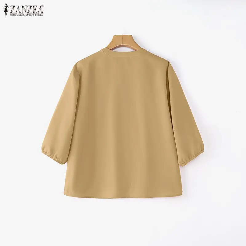 ZANZEA 女性スタイリッシュなトップスファッションパフスリーブ V ネック無地ブラウスサマーシャツ 2026 ルーズエレガントな仕事 OL 女性 Blusas