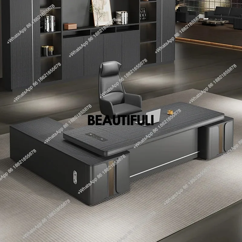 

R Black Manager Executive Office Desk Wooden Strong Large Luxury Computer Desks Drawers Modern Escritorios Office Furniture