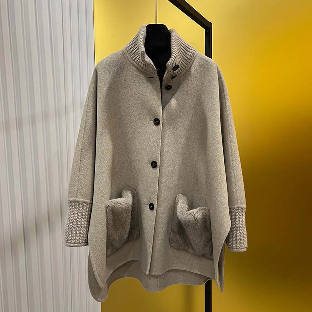 

Осень-зима, Новое поступление, элегантное шерстяное пальто с воротником-стойкой, женская верхняя одежда средней длины