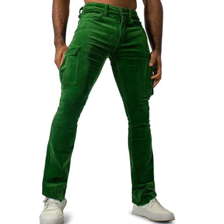 

Men's Stretch Work Pants with Multiple Pockets Slim Fit Running Pants, Corduroy Casual Pants Breathable Street Style and Warm