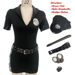 S-3XL Black Sexy Cop Officer Uniform Outfit Police Women Costumes Suit Halloween Party Cosplay Policewoman Fancy Dress