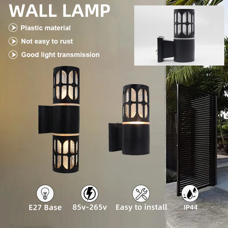 

IP44 Outdoor Wall Light Lighting Fixtures Plastic Body Iron Hanging Plate Cylindrical Design Single/Double Head Lighting