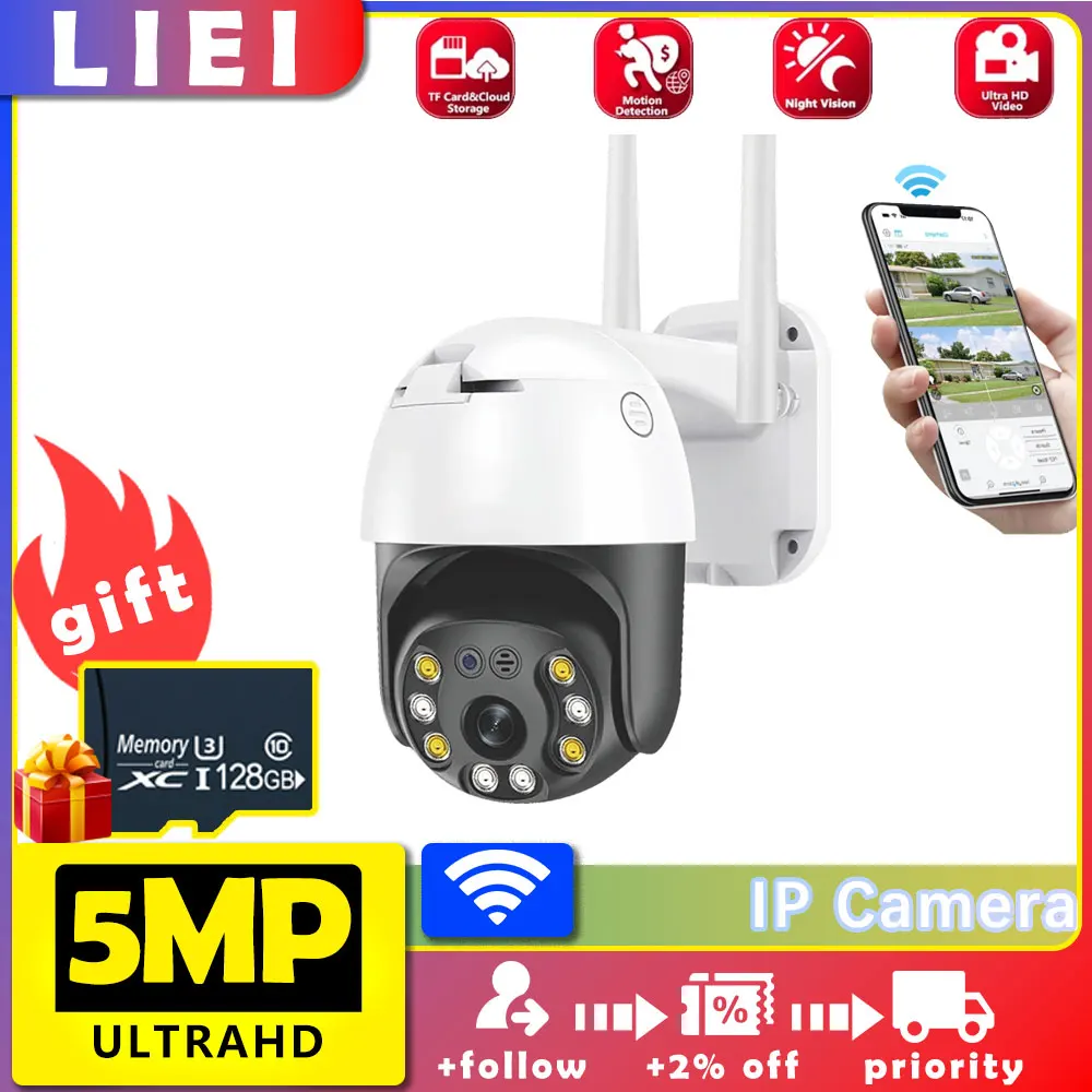 

LIEI 5MP Wifi IP Camera Outdoor Wired Camera Night Color 360 Smart Camera AI Human Tracking Two Way Audio Security Surveillance