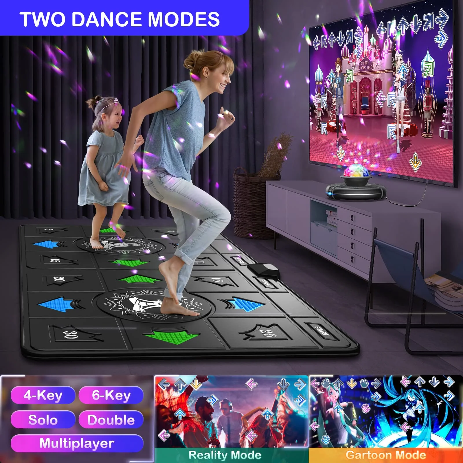 Dance Mat Game for TV/PC Double Family Sports Motion Sensing Game Non-Slip Music Fitness Carpet Birthday Gift for Kids/Adults