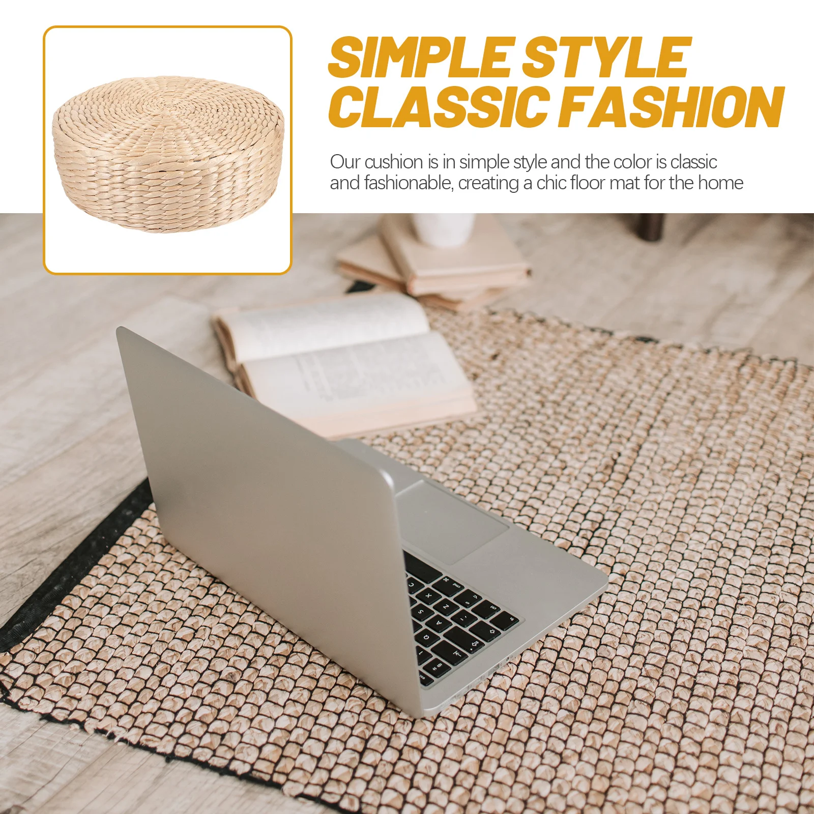 

Woven Floor Pillow Round Straw Cushion Comfortable Seating Pad Natural Appearance Detailed Workmanship Home Use