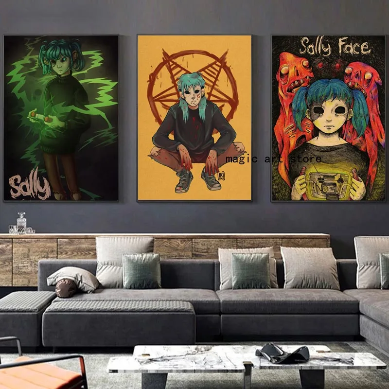 Classic Anime Characters Horror Mystery Game Sally Face Art Poster Canvas Painting Wall Print Picture for Room Home Decor Cuadro