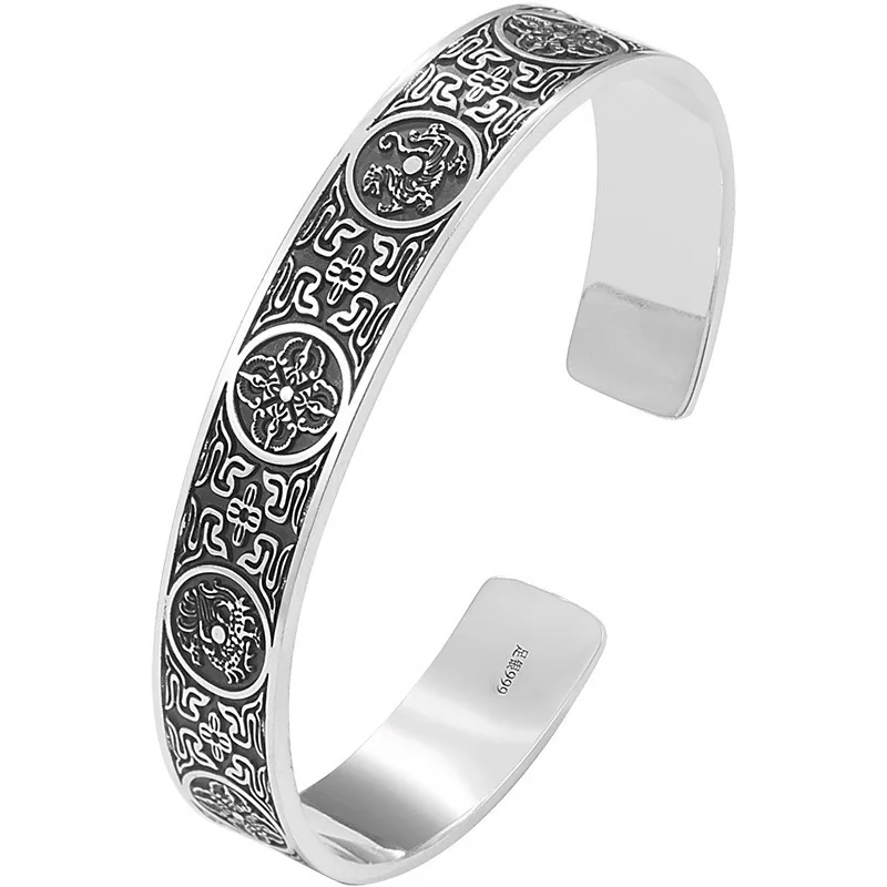 925 Sterling Silver Bracelets for Women Men String Accessories Retro Round Pattern Pendant Party Jewelry Gift