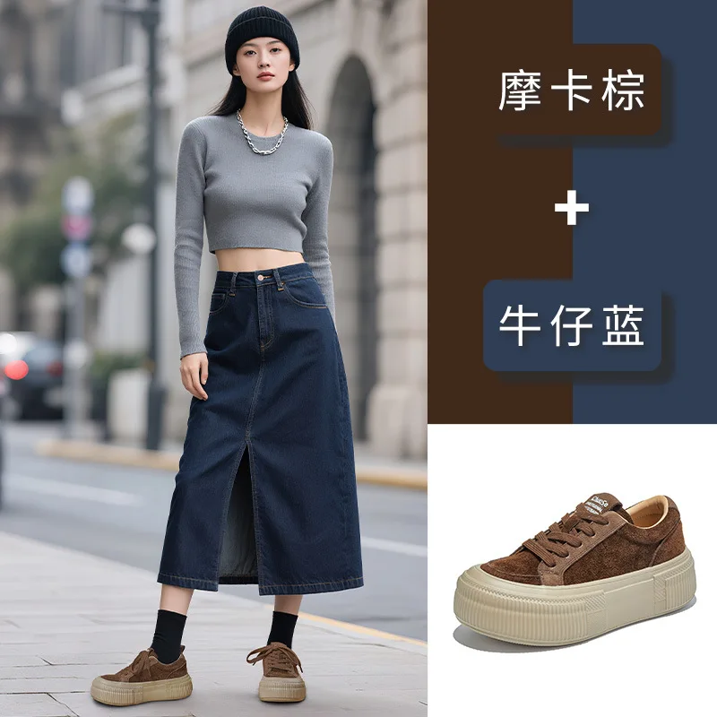 

Genuine Leather White Sneakers Women Spring Comfortable Casual Shoes Thick Sole Ladies Footwear