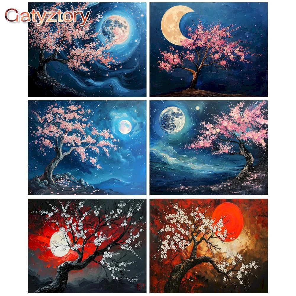 

GATYZTORY DIY Digital Painting By Numbers Flower Moon Scenery Modern Wall Art Canvas Acrylic Paint Gift For Home Decor Adults Ki