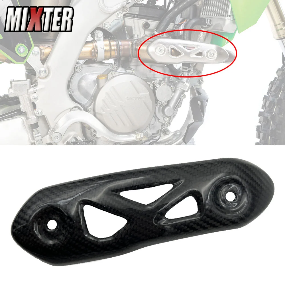 Motorcycle Real Carbon Fiber Mid Link Header Heat Shield Exhaust Pipe Guard Cover For KAWASAKI KX250 2019-2022 KX250F 2017-2021