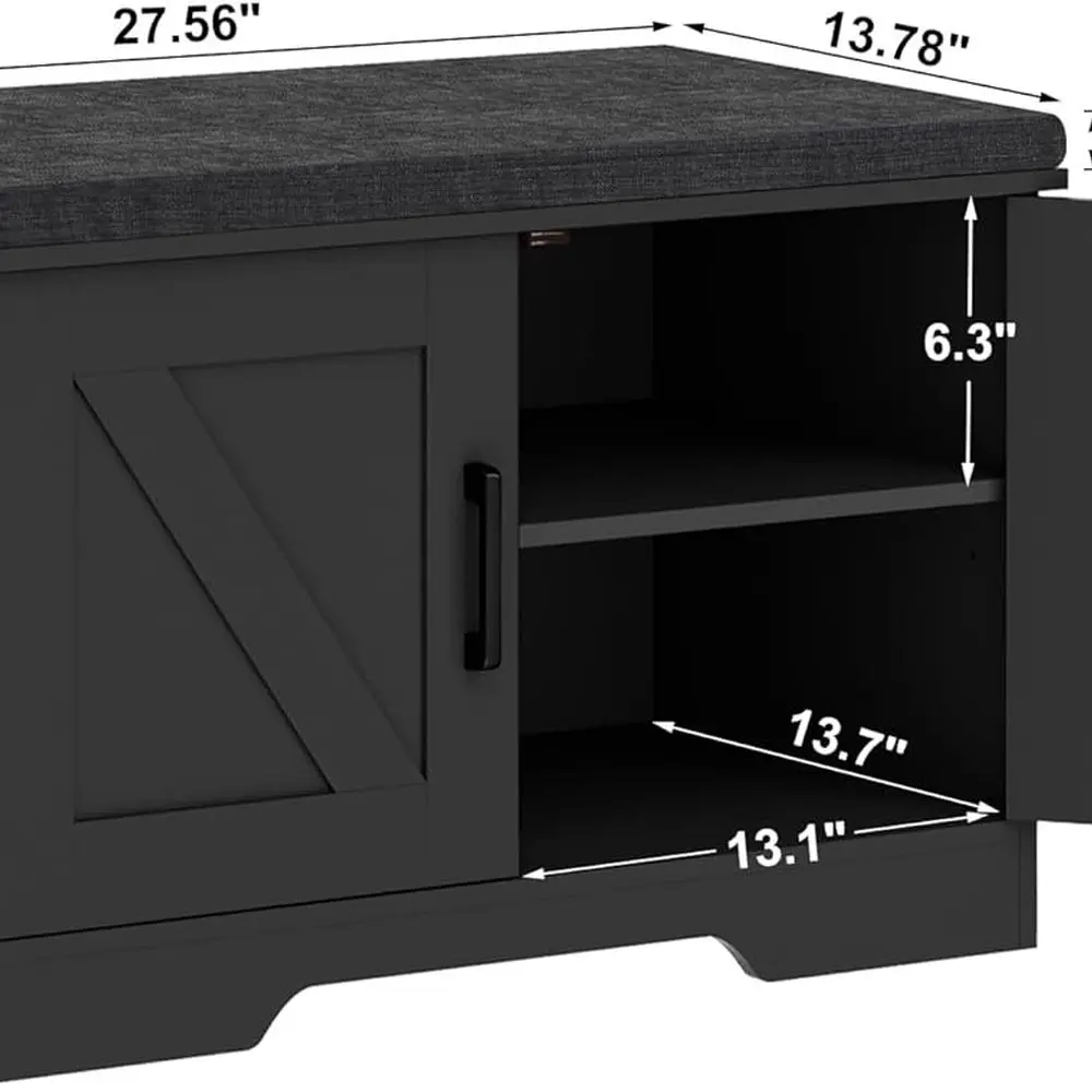 مقعد تخزين أحذية واسع مع مقعد مبطن، أثاث مدخل من طبقتين، أبواب الحظيرة، رف قابل للتعديل، أسود #3
