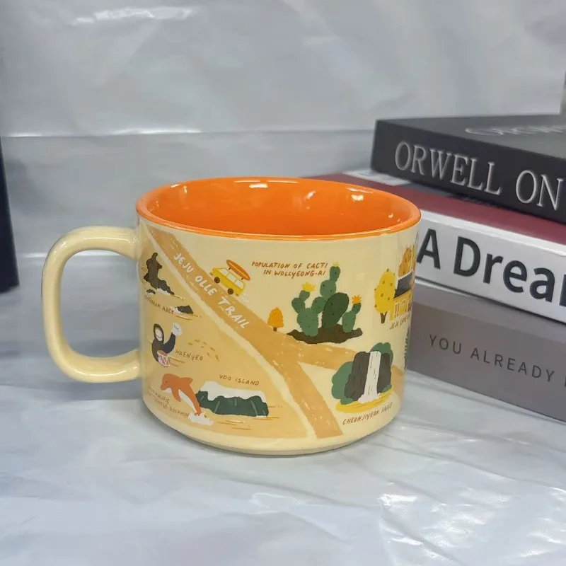 Caneca de Cerâmica Starbucks 355ml com Mapa da Ilha de Jeju, Linda Caneca de Café para Lembrança de Viagem