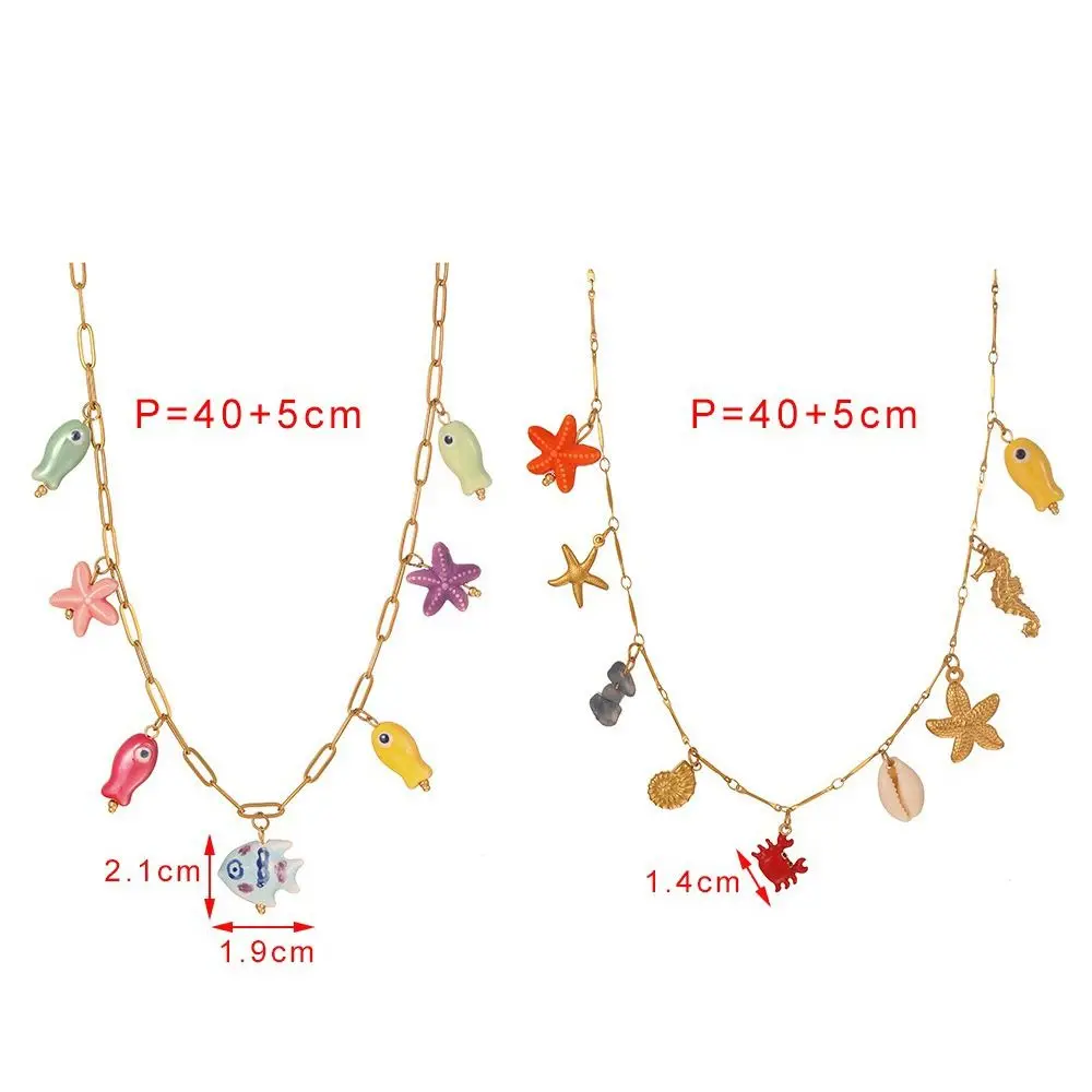 ไทเทเนียมเหล็กเซรามิคสร้อยคอปลาดาว Gold Vibrant Fish Drop สร้อยคอโซ่ปรับเสื่อมเสีย Ocean Theme สร้อยคอ