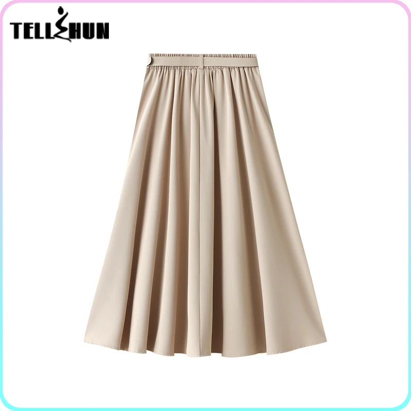 Autumn clothes for women Midi pleated stylish long Skirt with belt high waist office lady Elegant A-line dress Streetwear traff