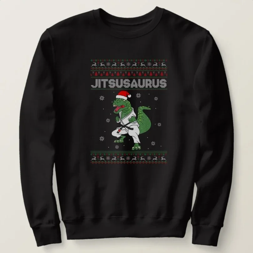 

Brazilian Jiu Jitsu Jitsusaurus Dinosaurs Ugly Christmas Sweater Sweatshirts 100% Cotton Comfortable Casual Mens Pullover Hoodie