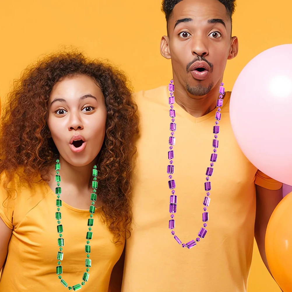 สร้อยคอลูกปัด 12 ชิ้น อุปกรณ์เสริมสำหรับงานคาร์นิวัล งานปาร์ตี้ สีเขียว สีม่วง สีทอง เครื่องประดับธีมเทศกาลเม็กซิกัน สำหรับงานอีเว้นท์และคอสตูม