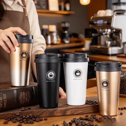 Leak-Proof 500ml Double Wall Vacuum Stainless Steel Insulated Tumbler, Travel Thermal Coffee Mug with Lid & Handle