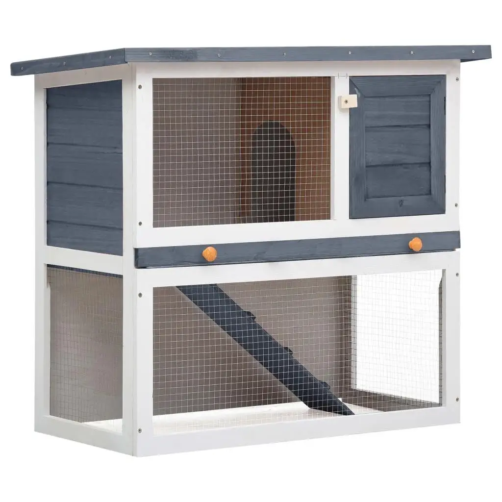 Spacious Gray Wooden Outdoor Rabbit Hutch with Single Door for Comfortable Bunny Living