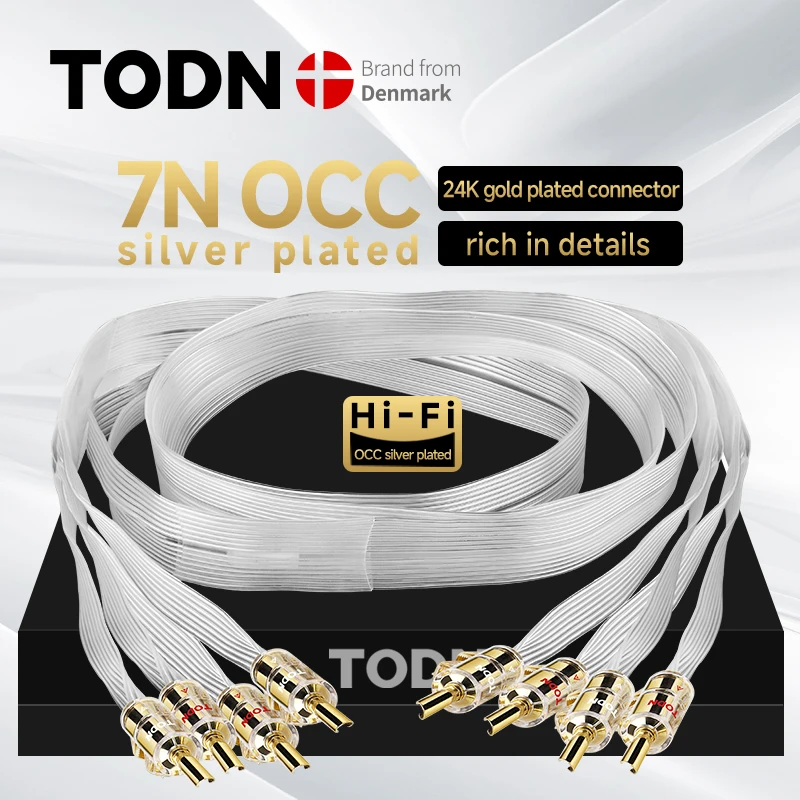 TODN Hifi 1 Paar 7N OCC Versilberte Audio-Lautsprecherkabel mit Vergoldeten Bananen-/Y-Steckern für Lautsprecher, Verstärker und Fernseher