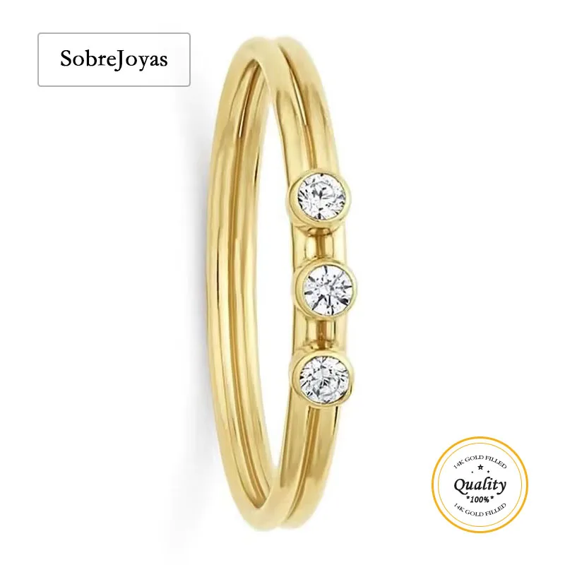 White 3A CZ Stacking Rings14K Gold Filled Stacking Ring W/3 2mm White 3A CZ Stone US Size 5/6/7/8 Wholesale Jewelry Findings