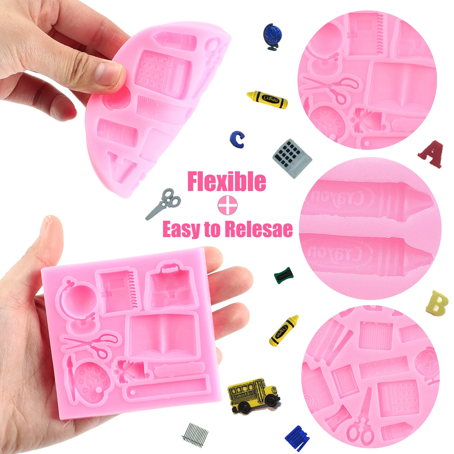 4pcs Back to School Silicone Molds Book Scissor Drawing Pen Palette Crayon Fondant Mold Candy Resin Mould Cake Decorating Tools