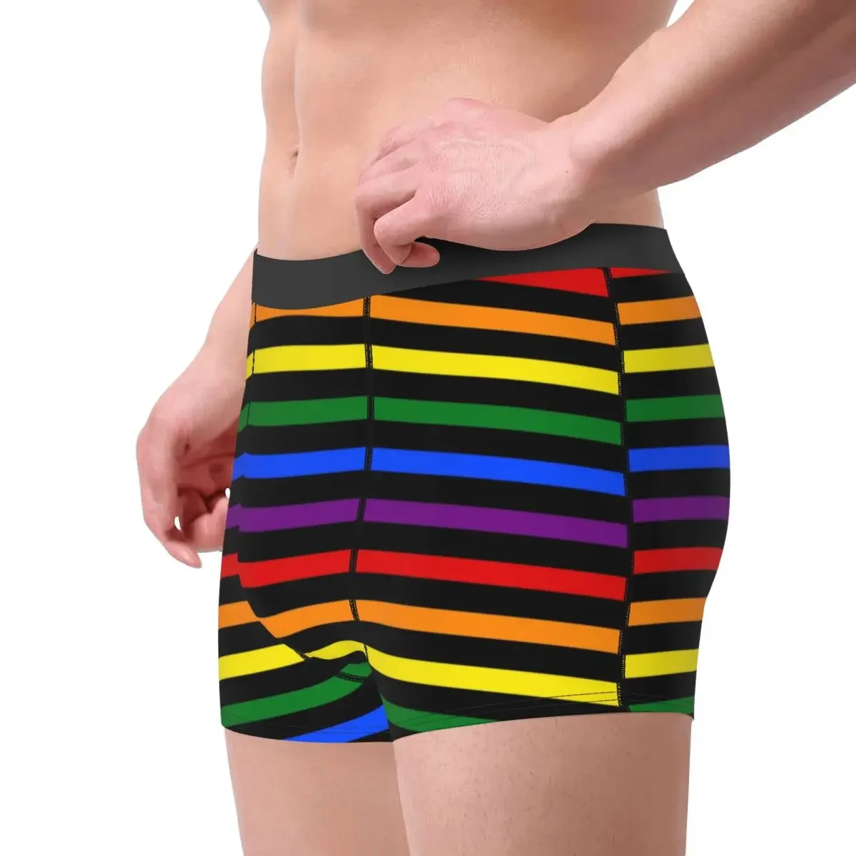 Men's Gay Pride Rainbow Stripes Underwear LGBT Bisexual Lesbian Queer Asexual Novelty Boxer Shorts Panties Male Soft Underpants