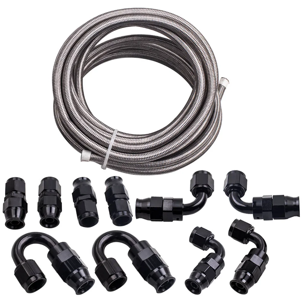 Kit tubi carburante di alta qualità AN-6 in acciaio inossidabile PTFE con raccordi 10 pezzi
