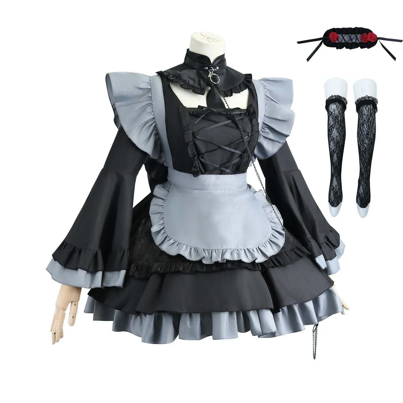 Cosplay de empregada preta para mulheres, Kitagawa Marin Conjunto completo, roupas minhas, querida, festa de Natal, uniforme de dramatização