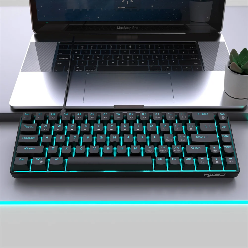 Mechanical Keyboard Wired Keyboards For Gaming Cool Lighting Hot-Swappable Wired 68 Keys Keyboard For Laptop PC Computer