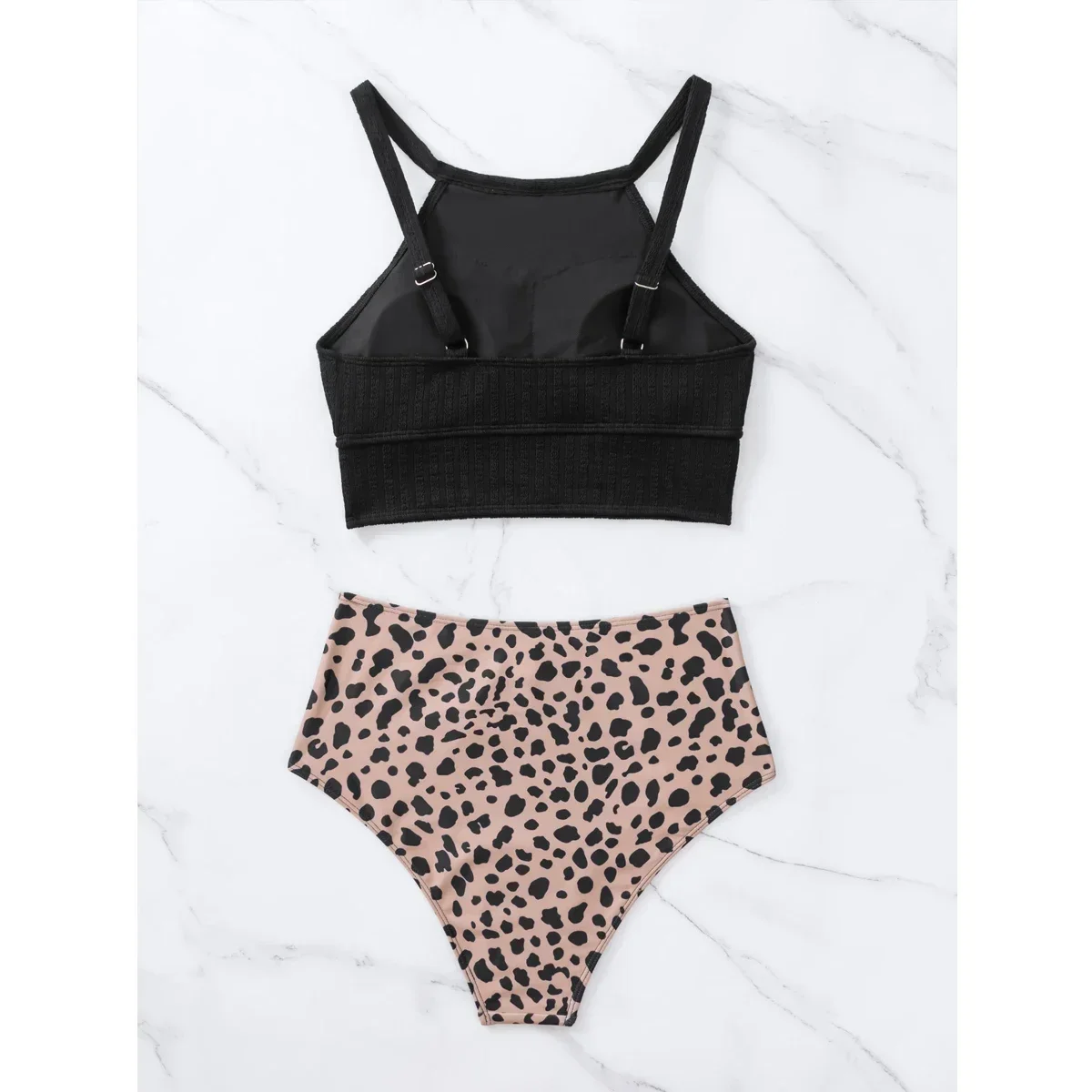 2024 Women's Swimsuit Summer 2-Piece Leopard Swimwear High Waist Tankini Suspender Backless Bikini Set Summer Bathing Suit Y176