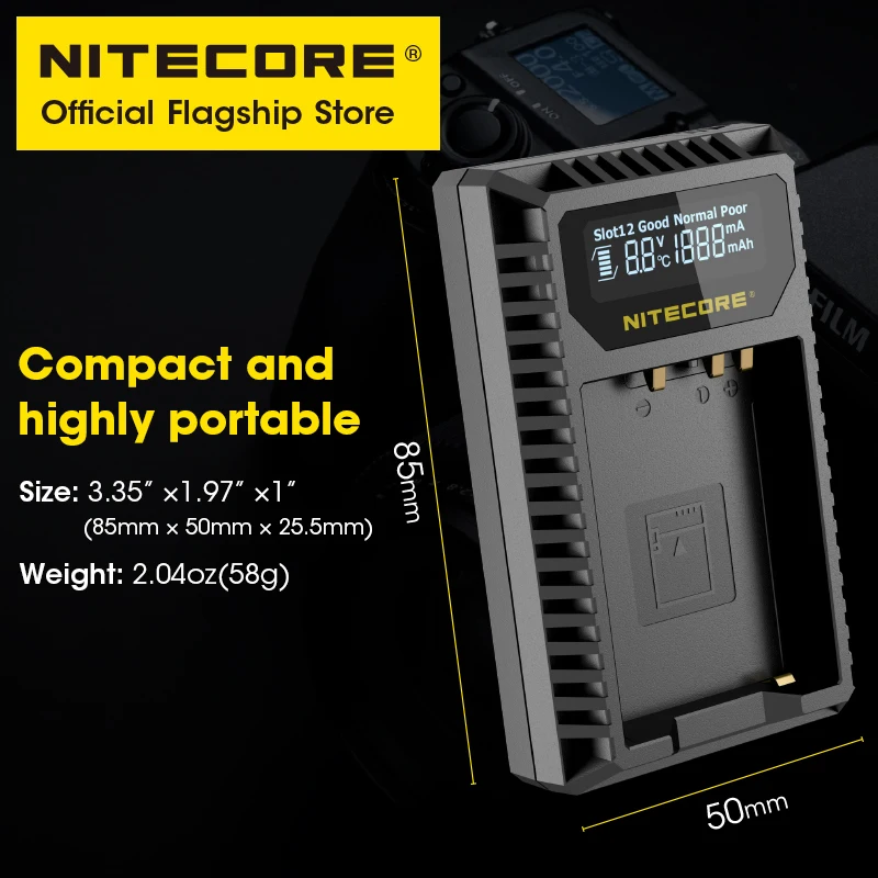 NITECORE FX1 Camera Charger Dual Slot USB LCD Intelligent Charger Output 1000mAh For Fujifilm NP-W126 NP-W126S Battery FinePix