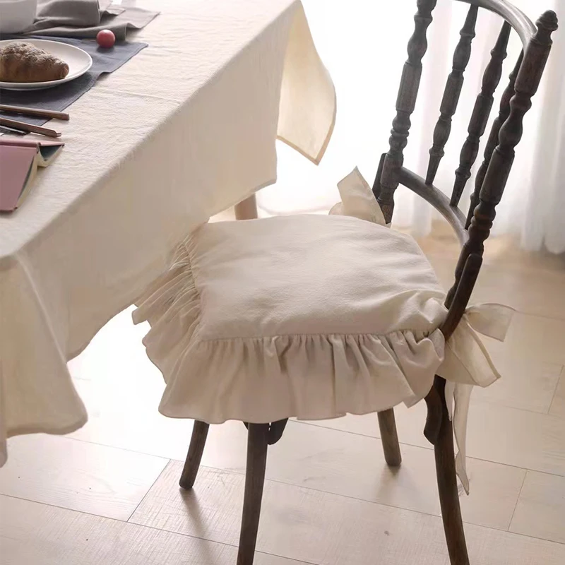 

Cotton Solid Ruffled Chair Pad 40x40cm Vintage Farmhouse Country Cottage Seat Cushion Kitchen & Living Room Home Christmas Décor