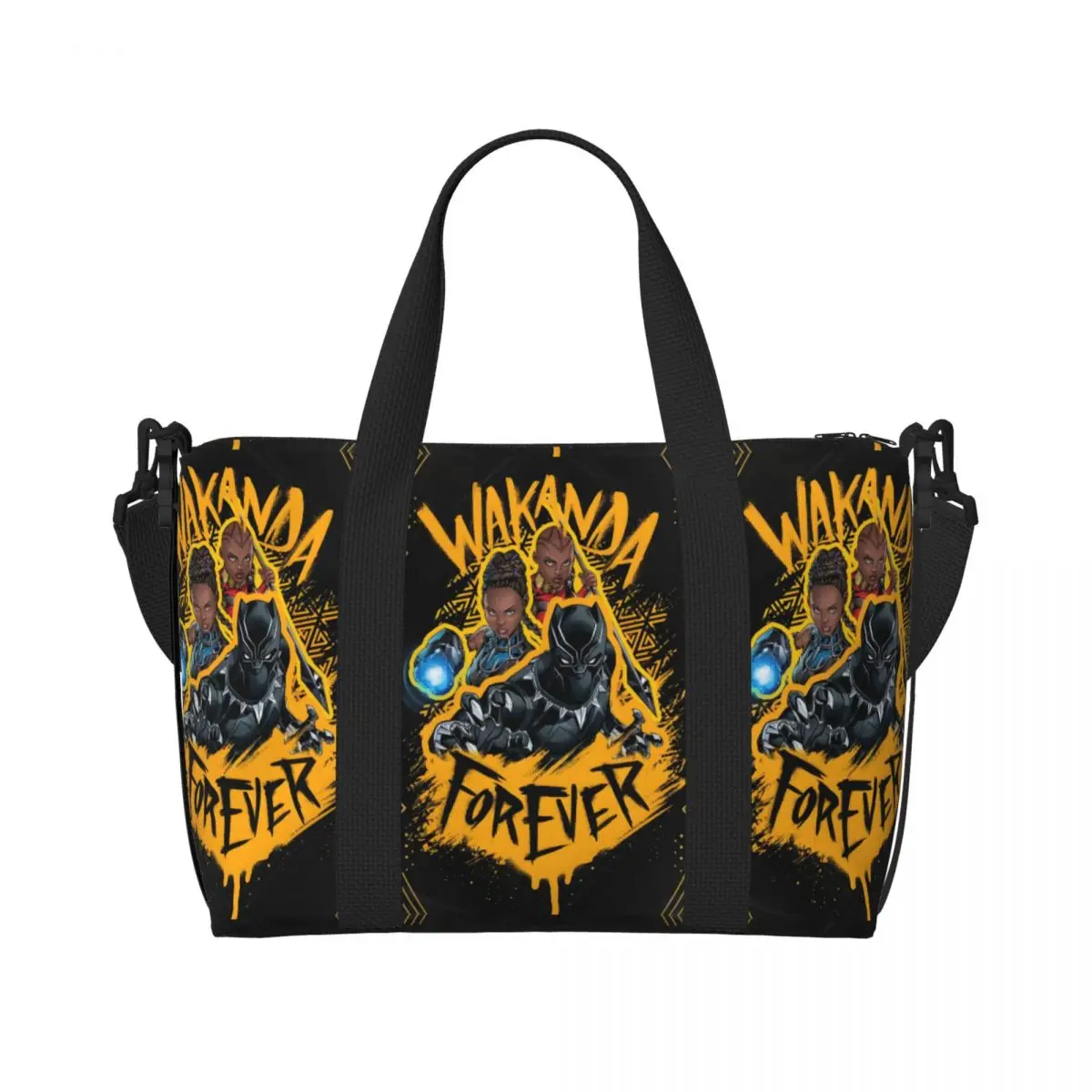 

Пляжная большая сумка «Черная пантера» на заказ для женщин, супергеройская пленка, большое отделение, пляжные дорожные сумки для спортзала